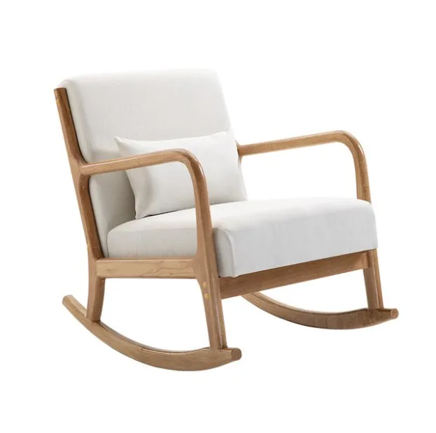  Mid-Century Modern Accent Rocking Chair Upholstered Wooden Lounge Arm Fabric Single