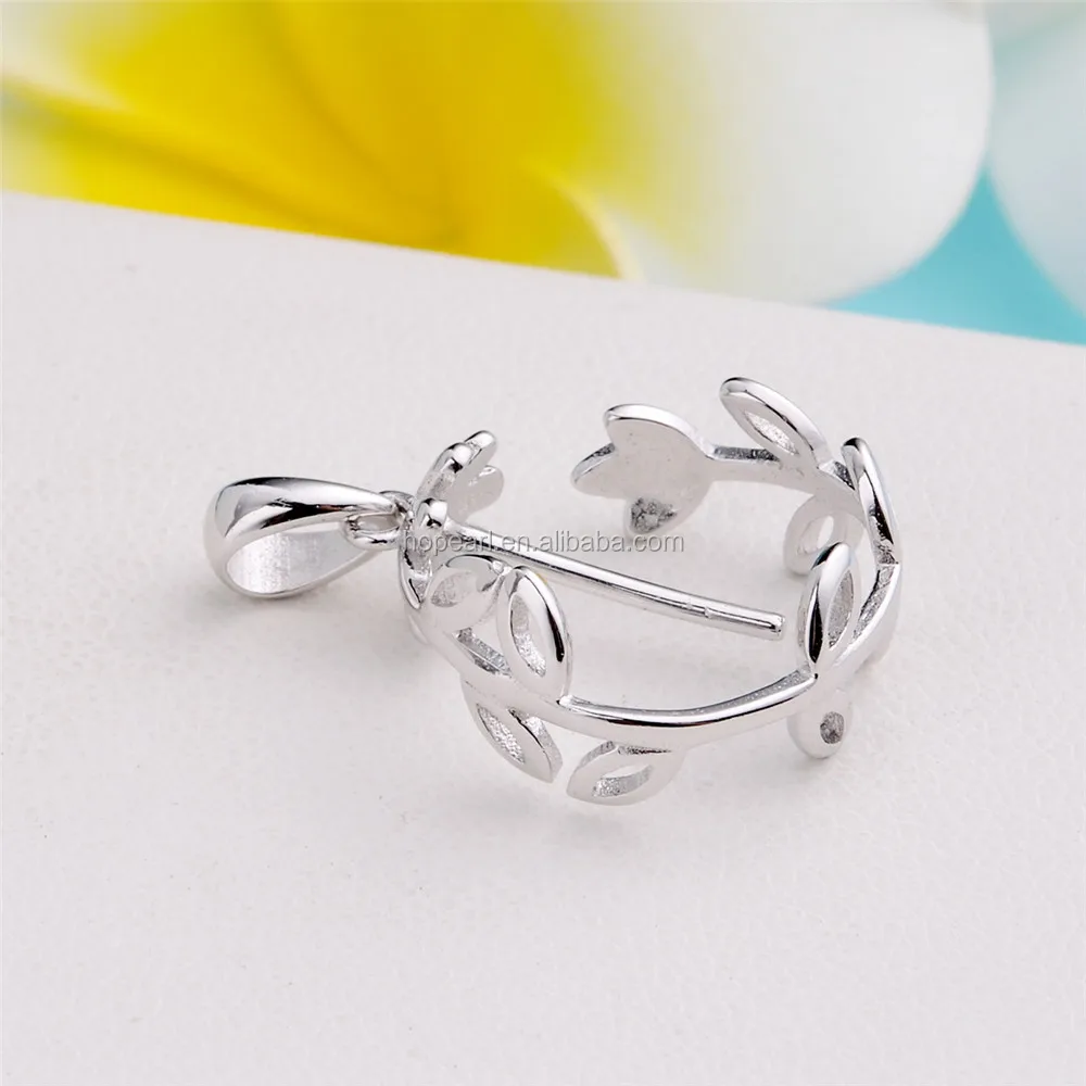 SSP29 Handmade Jewelry DIY Silver Accessories Leaves Design Circle Pendant Base Silver 925 Mounting