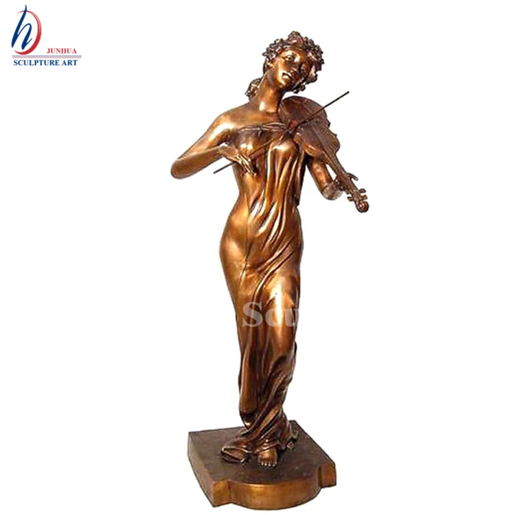 Metal crafts life size art home decor bronze sculpture of playing violin statue for sale