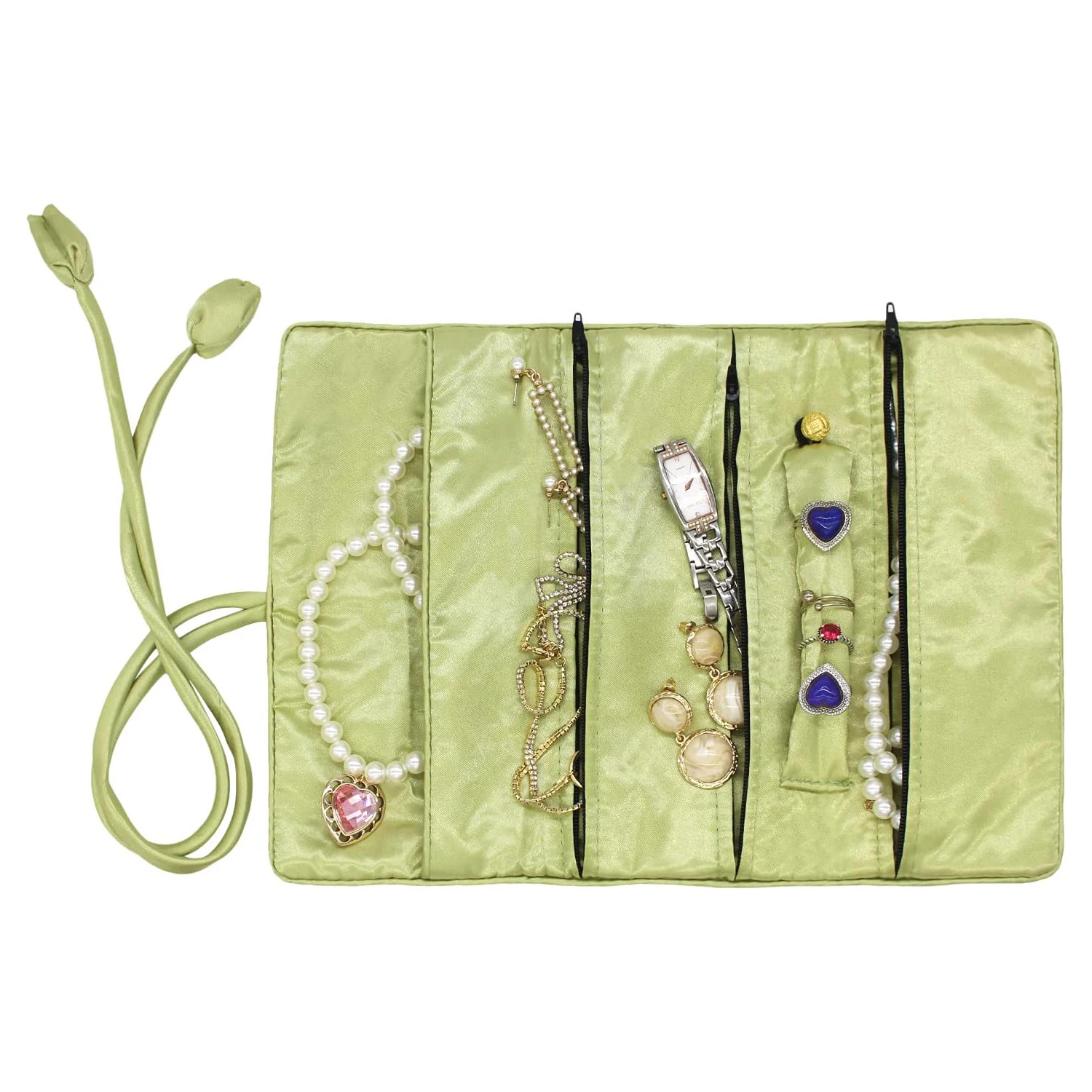 jewelry travel bag embroidery flower folding ring earring necklace bracelet roll