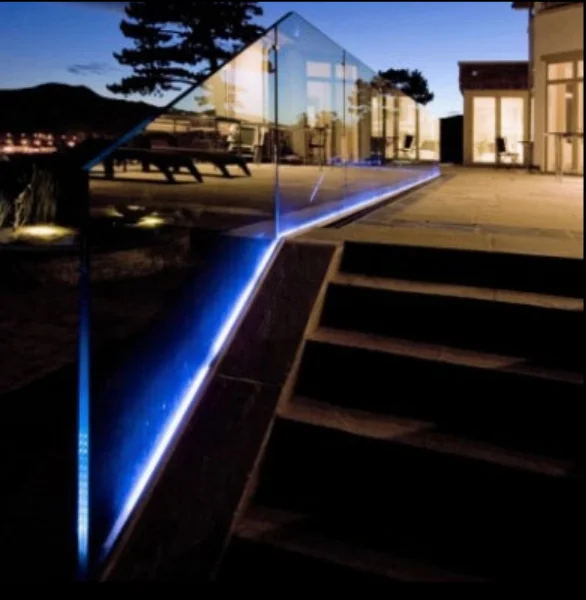 U channel Glass Railing With Light Stainless Steel LED Aluminium Glass Clamping System Indoor Outdoor Guardrail Solution