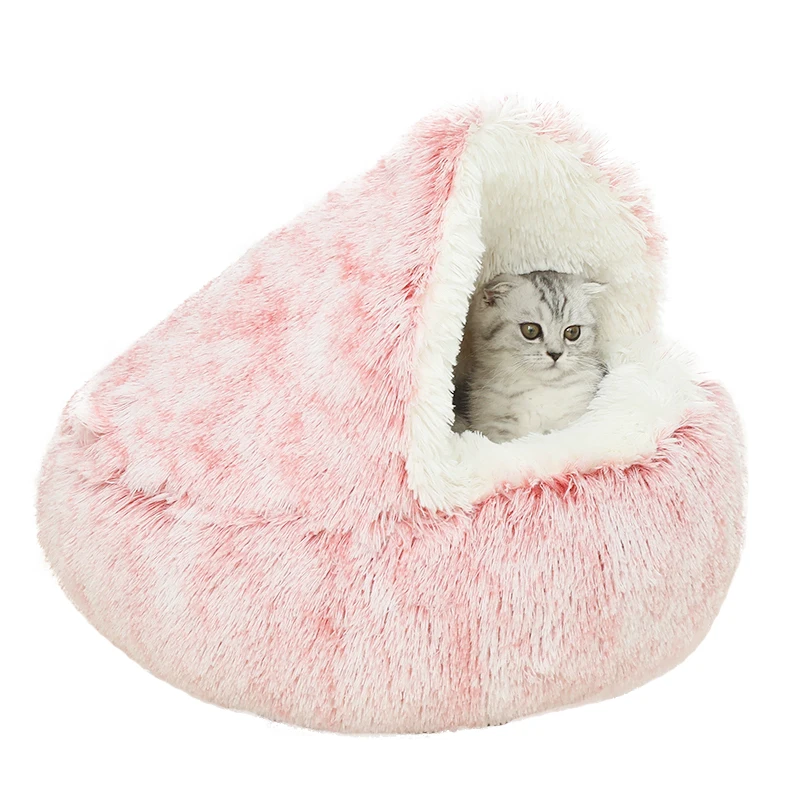 Washable Donut Cat And Dog PV Fur Round Pet Cushion Sofa Bed Large Dog Bed Pet Fluffy Covered Cave Bed Cuddler with Hoods
