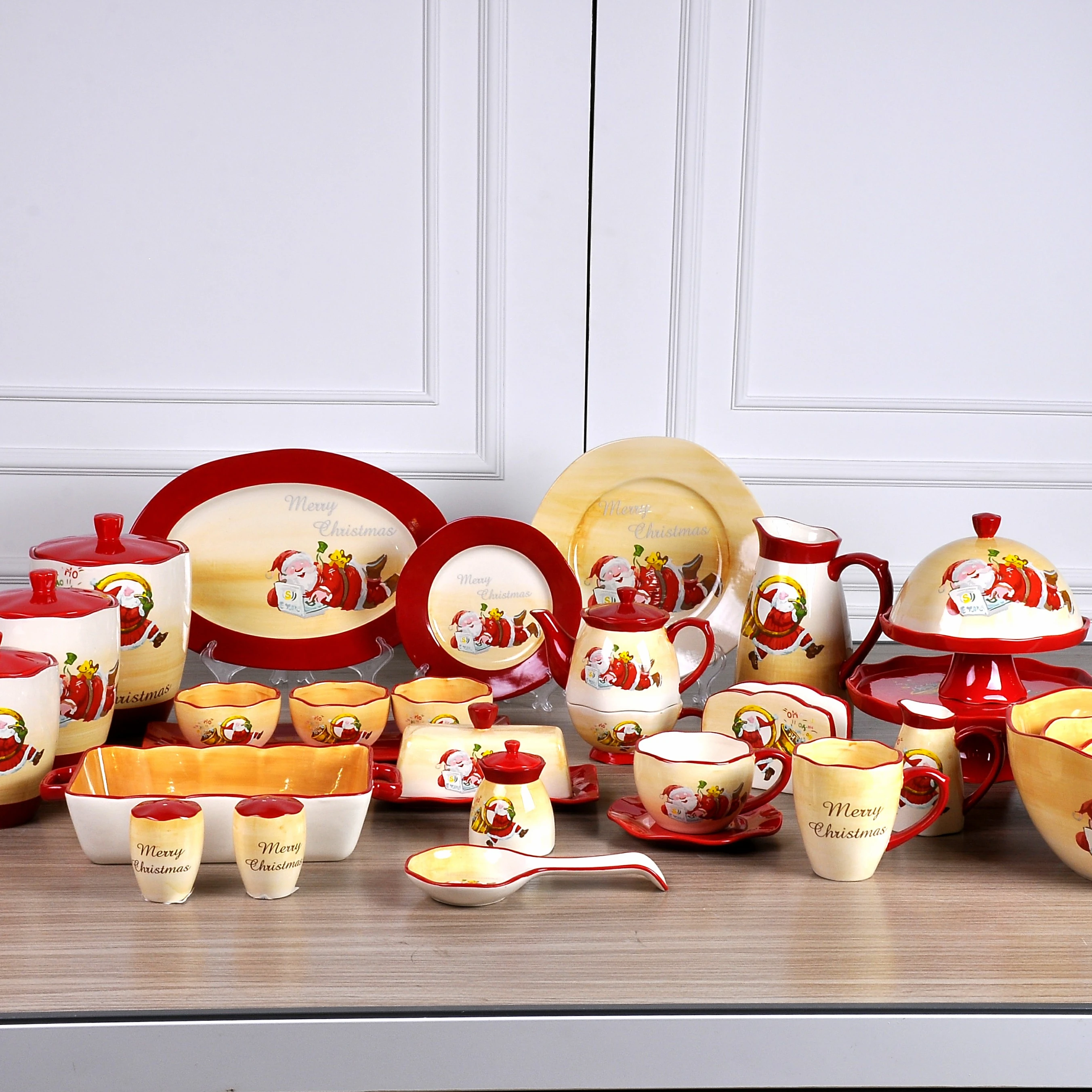 JIA SHUN Wholesale Christmas Santa Claus Decal Ceramic Dinnerware Sets