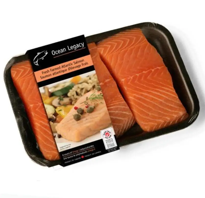 Custom Printed Supermarket Salmon Fish Seafood Paper Packaging Sleeve Label