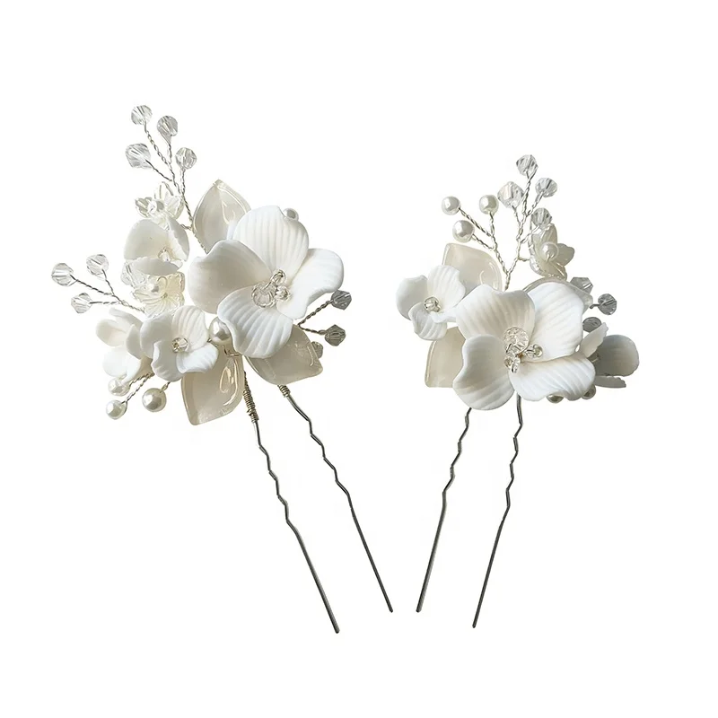 Свадебные заколки для волос ручной работы с кристаллами головной убор керамические цветочные украшения аксессуары Оптовая продажа шпильки невесты