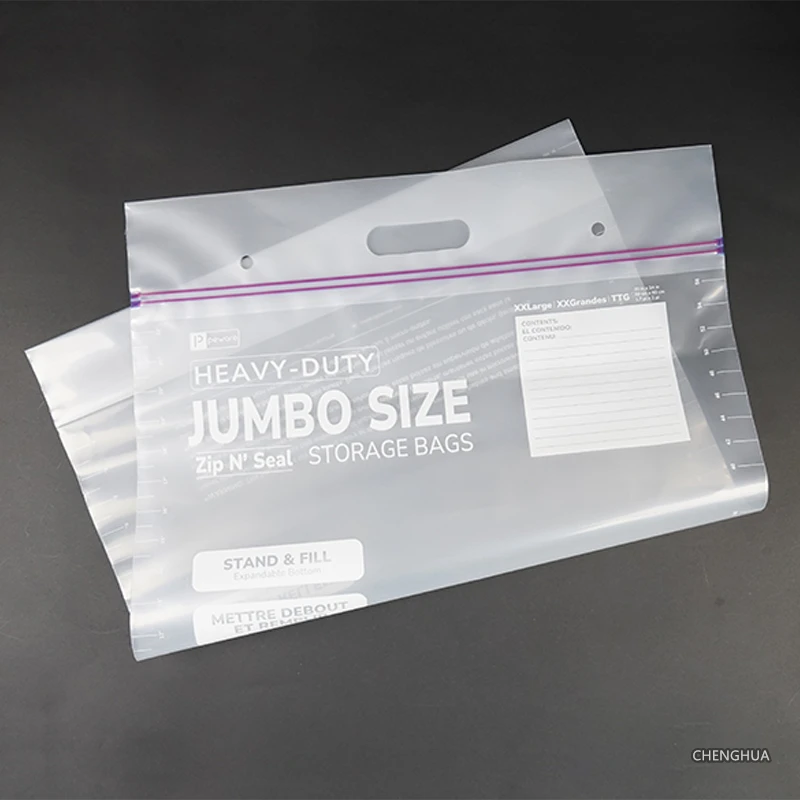 Custom Jumbo Size Zip Top with Hand Lengths Handle Ziplock Bags Recyclable PE Shopping Storage Zip Lock Bags
