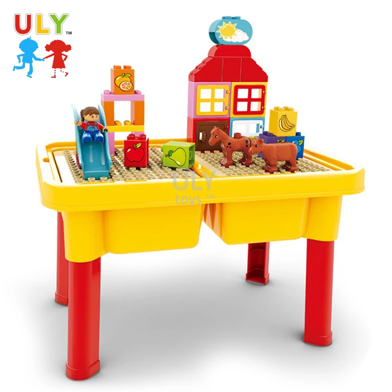 Multifunction Kids Plastic DIY Bricks Toy Study Playing Compatible  Building Blocks Table Set