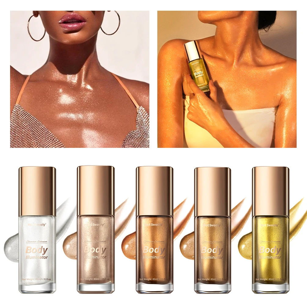 Wholesale Brown Bronzer & HighlightersShimmer Liquid Body Highlighter With Pump Head Highlighter Makeup Private Label