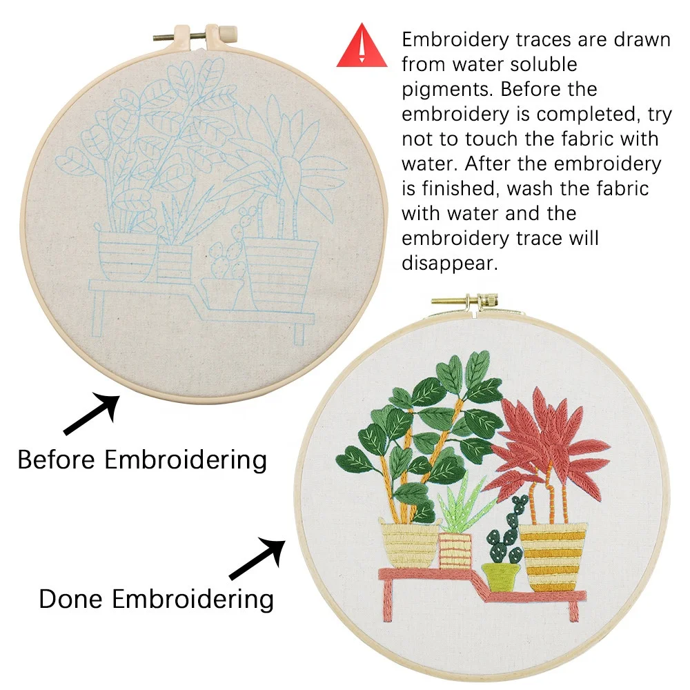 
Hot Design DIY Handmade Embroidery Kit With Green Plant Flowers Pattern Printed Embroidery Cloth Threads Tools Kit 