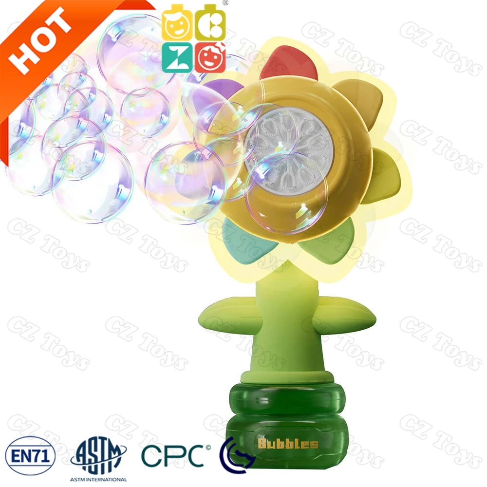 Latest One Style LED Music Swing Sunflower Bubble Machine Electric Automatic Bubble Blower Toy For Kids Outdoor Soap Water Toys