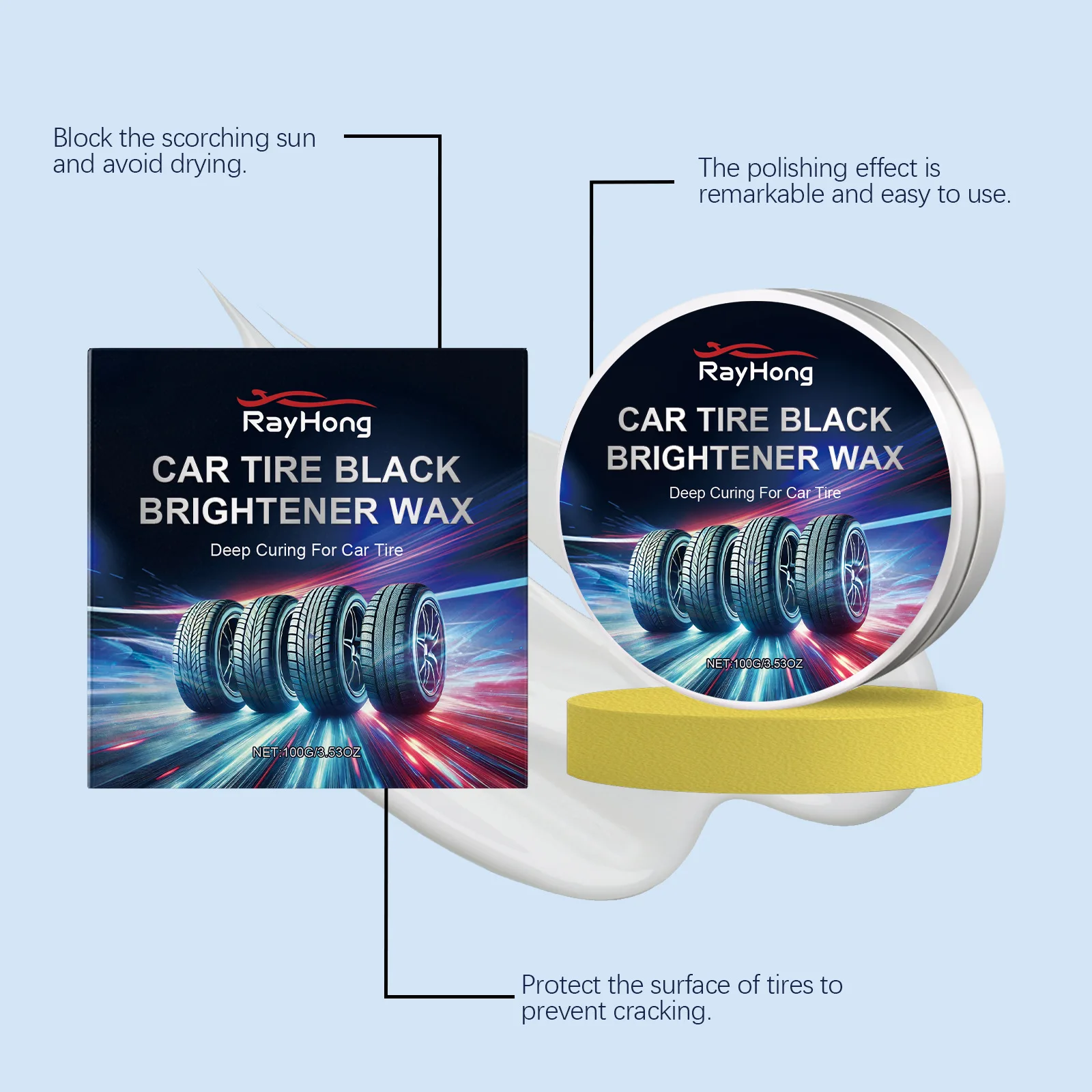 Wholesale RAYHONG durable refurbished glossy long-lasting protection anti cracking car tire polishing paste