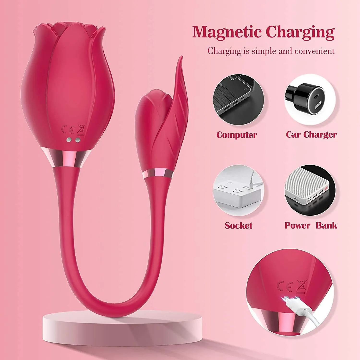 Female 2 in 1 clit electric egg wireless quiet clitoral sucking and vibrating tongue rose flower vibrator