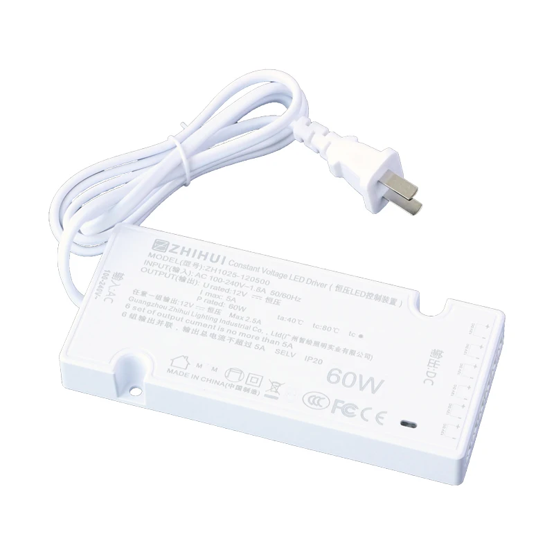 Zhihui Factory Direct Manufacturer 220V 50Hz Dc12V 5A Led Light Drivers 60W