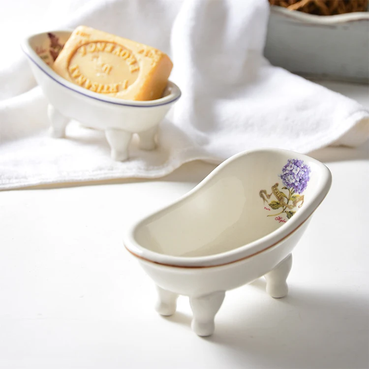 In Stock Ceramic White Clawfoot Bathtub Bar Soap Dish for Bathroom Shower Decorative Soap