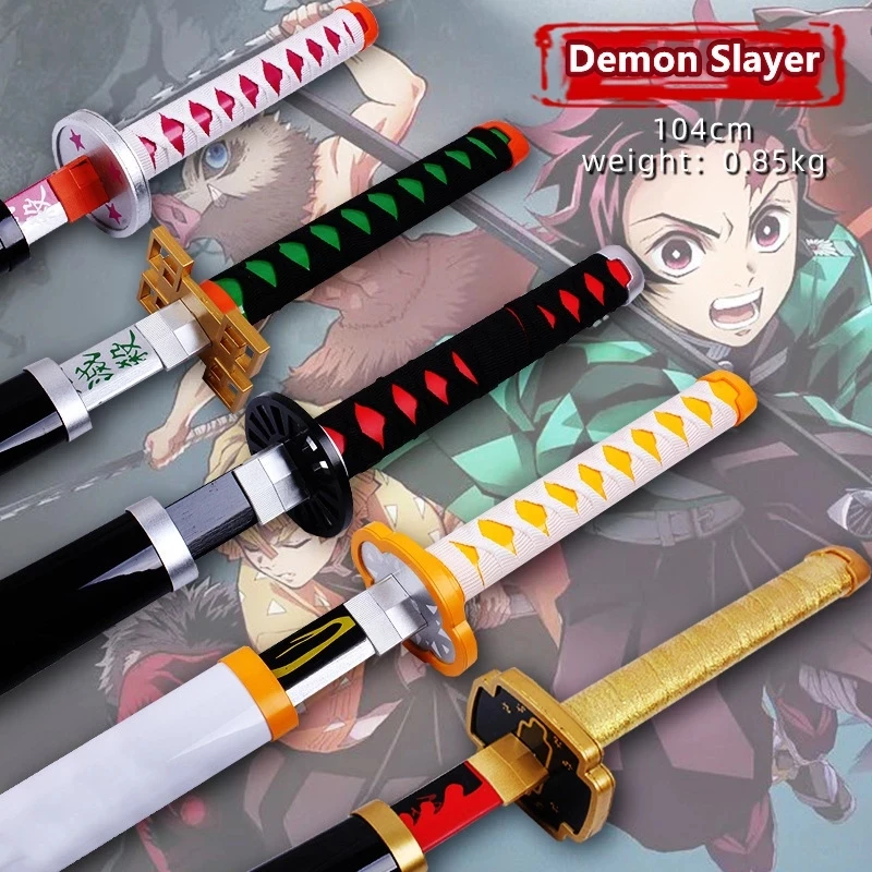 26CM-104CM Demon Slayer Bamboo Sword Kamado Tanjirou Katana Anime Cosplay Ninja Blade Prop Wooden Weapon Model Samurai Use Decor