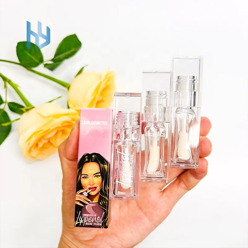 All Clear Crystal Square Big Doe Foot Lipgloss Container 10ml Transparent Lip Gloss Tubes With Big Brush Big Wand