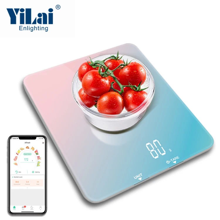 Цифровые кухонные весы с изящной цветной наклейкой, китайские кухонные весы со светодиодным дисплеем, кухонные весы с синими зубьями