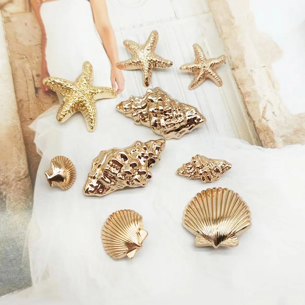 19mm  25mm  30mm Stock plain gold starfish Embellishment alloy Starfish with Shank Button wholesale for Clothes