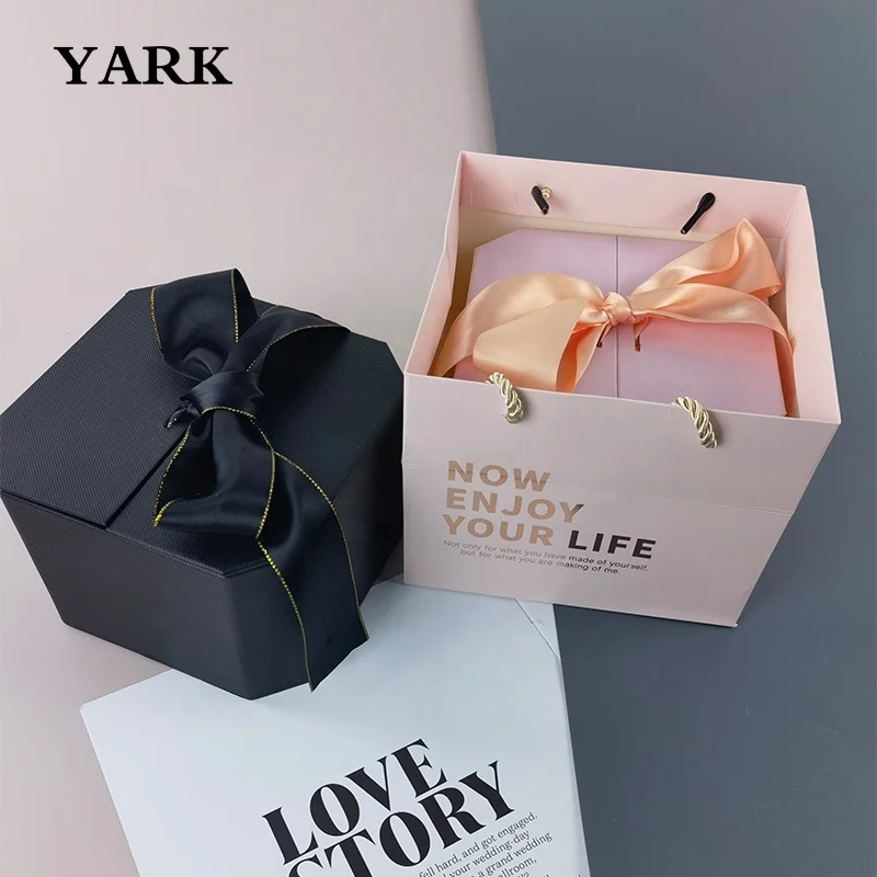 Custom heart shaped gift boxes double open door cosmetic packaging box high set festival ribbon packaging