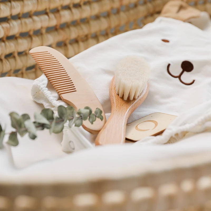 Baby Comb Girl Bathing Care Hair Brush Pure Natural Wool Wooden Wool Brush For Baby Bath  Massager Daily Necessities