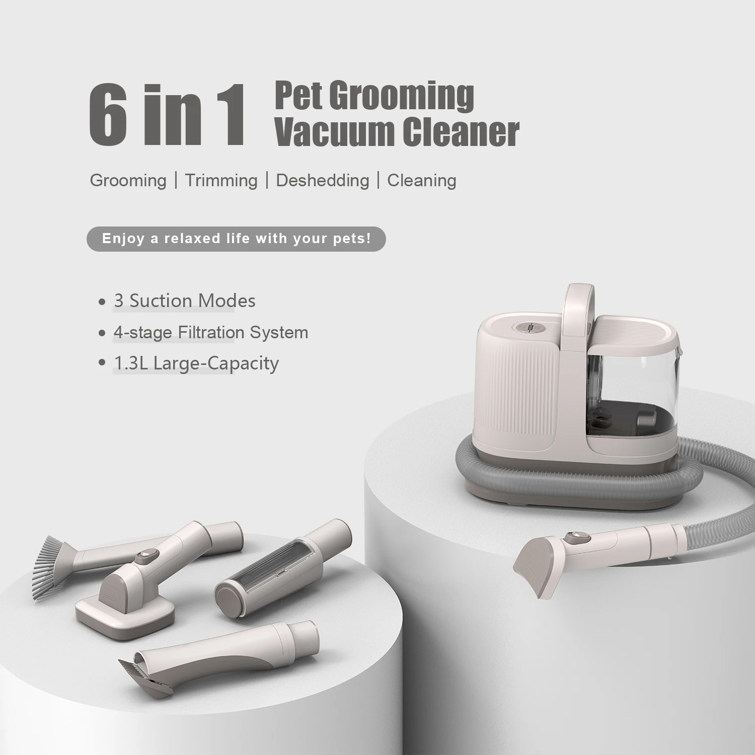 2023 New Release 6 in 1 1.3L 6 Different Nozzles High Suction Power Pet Vacuum Cleaner  Grooming Tools for Dogs Cats