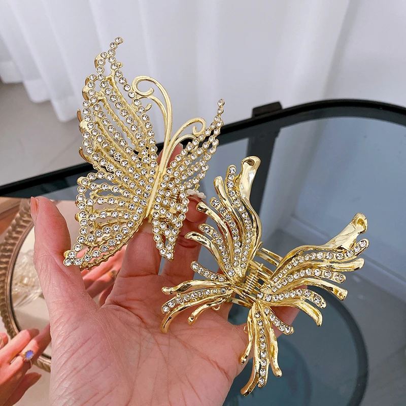 HONEY FLOWER Butterfly Fish Tail Shape 10cm 8.5cm Golden Alloy Hair Claw Clips