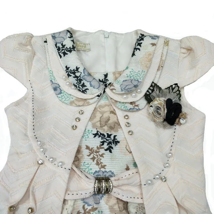 2021Children Girls Sleeveless Lapel Collar Retro Vintage Floral Printed Party Summer Dress Children Party Dresses