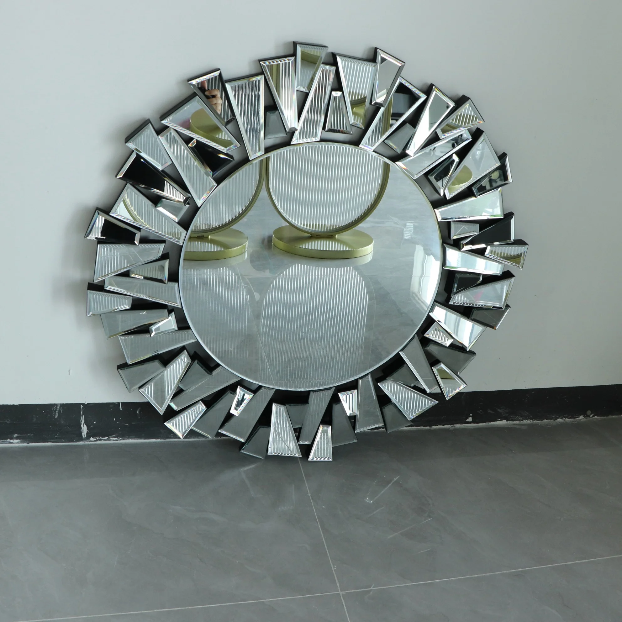 Hot Trend Furniture OEM ODM art beveled Crushed collage wall big frameless wall decorative mirror