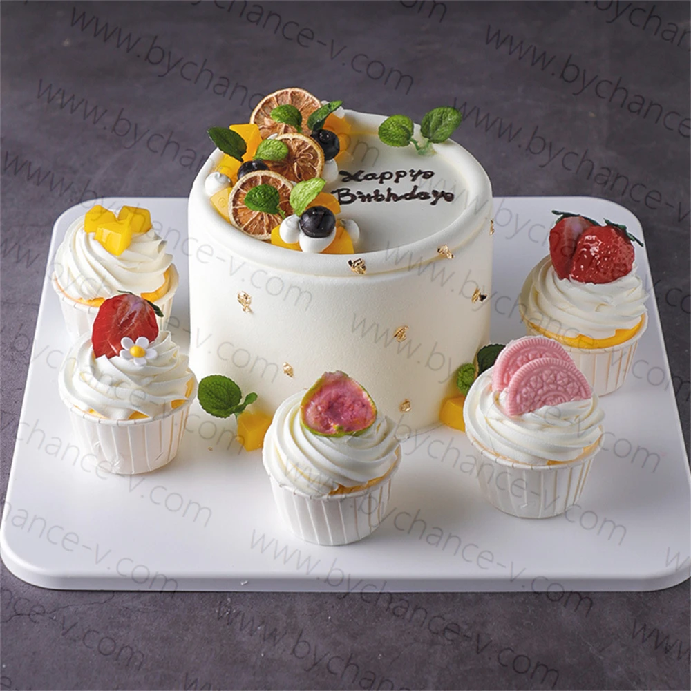 High end artificial strawberry fake birthday cake and cupcakes model kits for Wedding party event elegant centerpieces