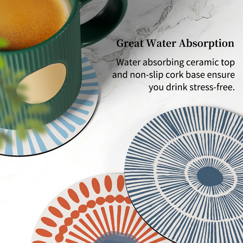 Pack of 6 Multicolored Absorbent non slip anti slip table cup coasters place mat diatom mud Diatomite placemat gift set for tea