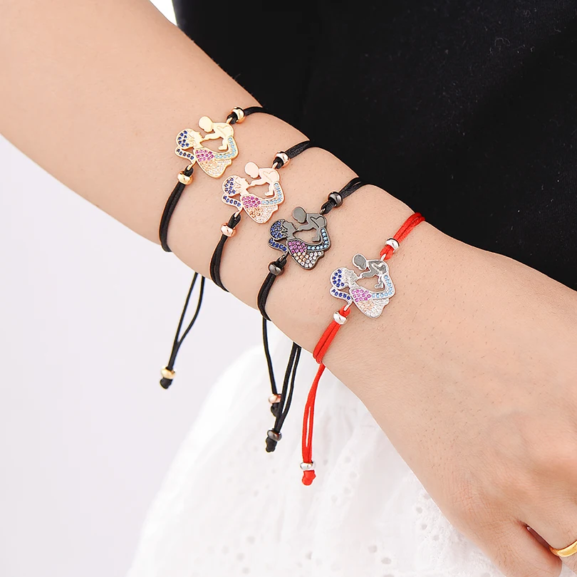 Birthday Gift AAA CZ Zircon Wish Jewelry Lucky Red String Bracelets I Love Mother Family Mom and Baby Charm Bracelet