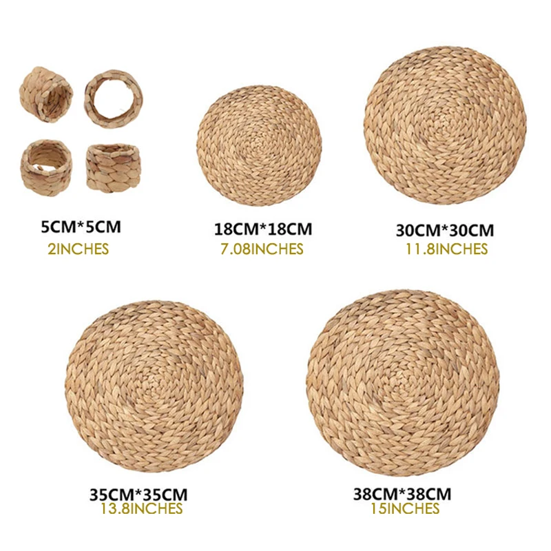 Luxury Gold Natural Eco-Friendly Seagrass Water Hyacinth Rattan Boho Round Woven Wedding Placemats for Decoration Tables