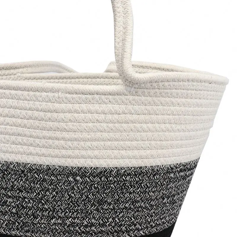 Women Home Essentials Cotton Rope Handbag Beach Leather Cotton Rope Bag Woven Bag For Family