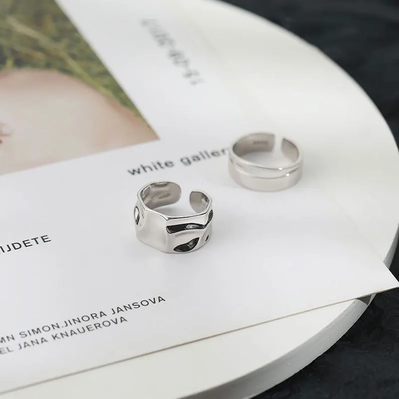 Japan and South Korea irregular convex ring female silver small niche design hollow simple versatile