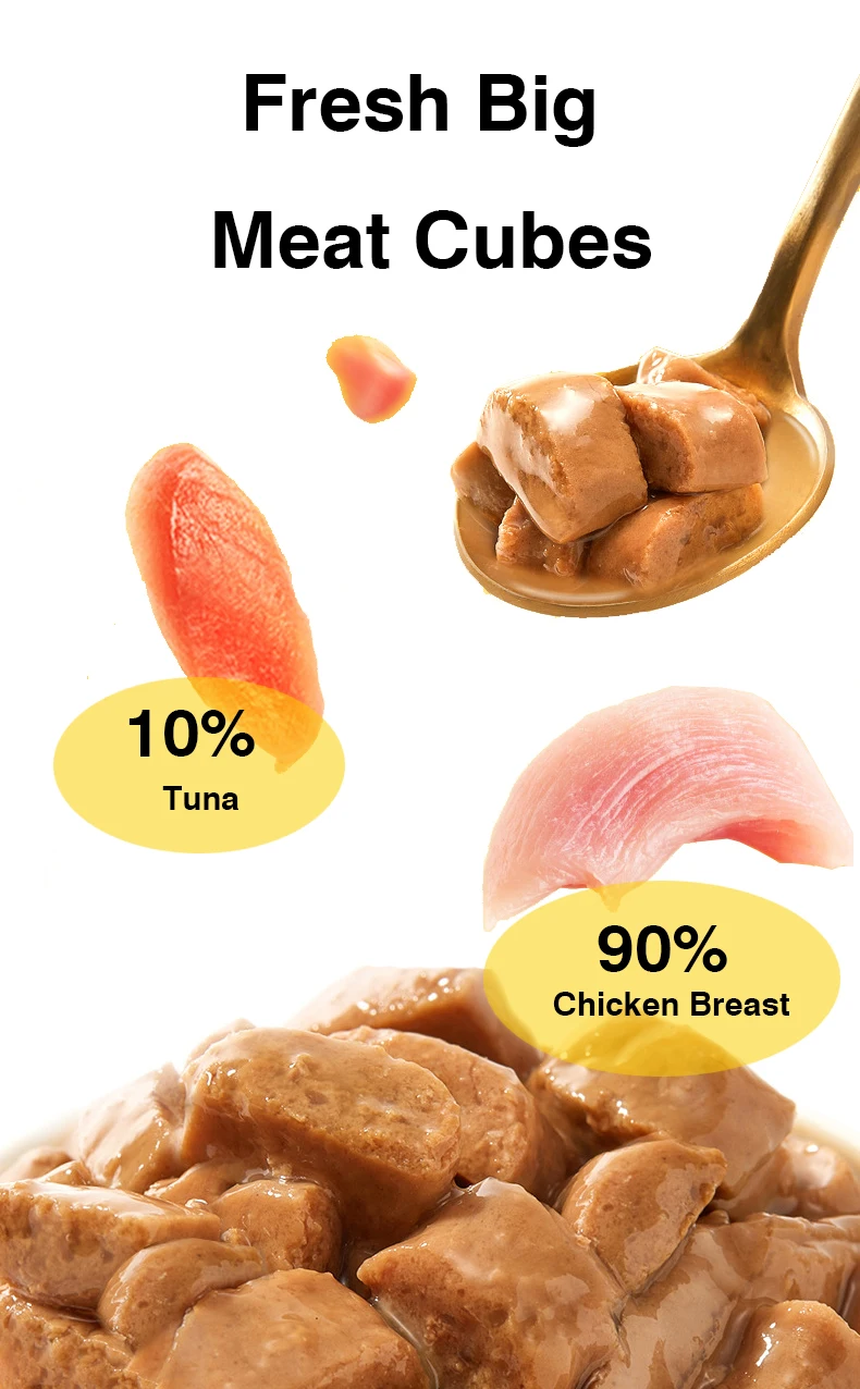 OEM/ODM Wholesale Bulk Cat Food Chicken Fish Flavor 80g Pouch Moisturizing Fattening Cat Wet Food Snack