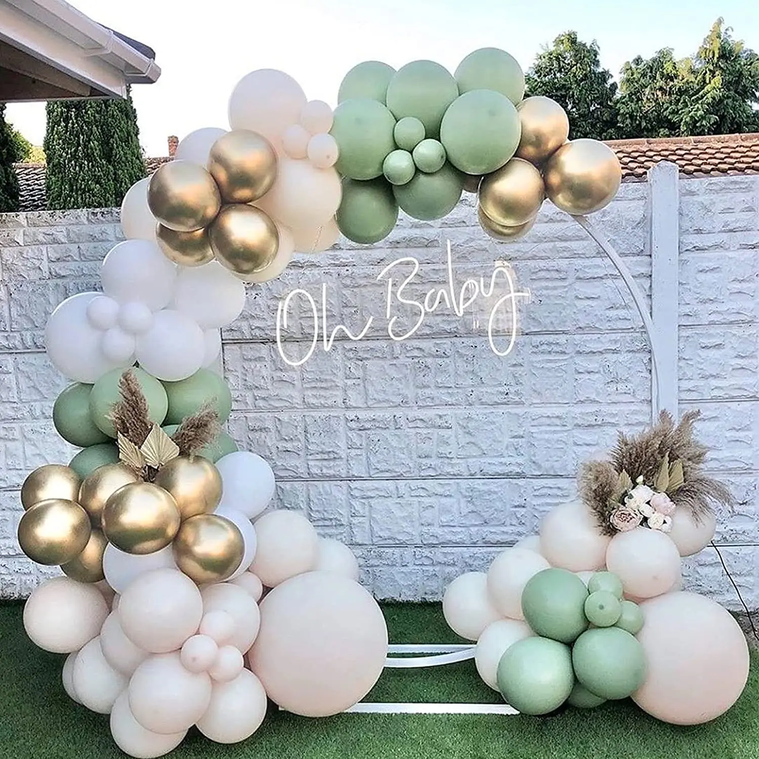 Sage Green Balloon Garland Arch Kit Olive Eucalyptus Green White Gold Double-Stuffed Blush Balloons  other wedding decorations