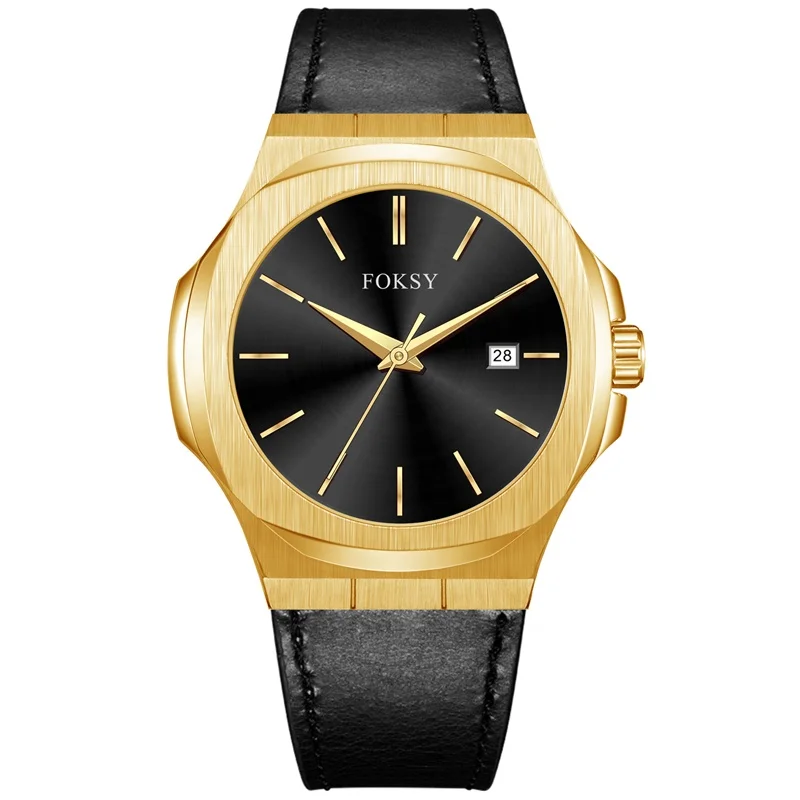 Rose Gold 316L Steel Case Green Dial Black Leather Branded Men Wrist Watch New Fashion Trendy