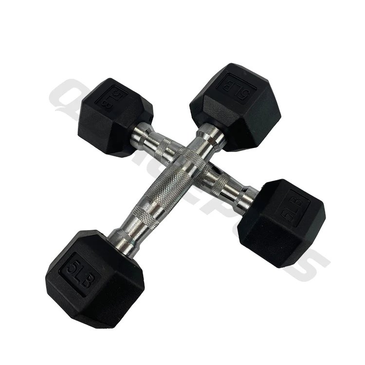 High Quality Exercise Equipment Rubber Coated Dumbbells Non-detachable Free Weights Gym Hexagonal Hex Dumbbell
