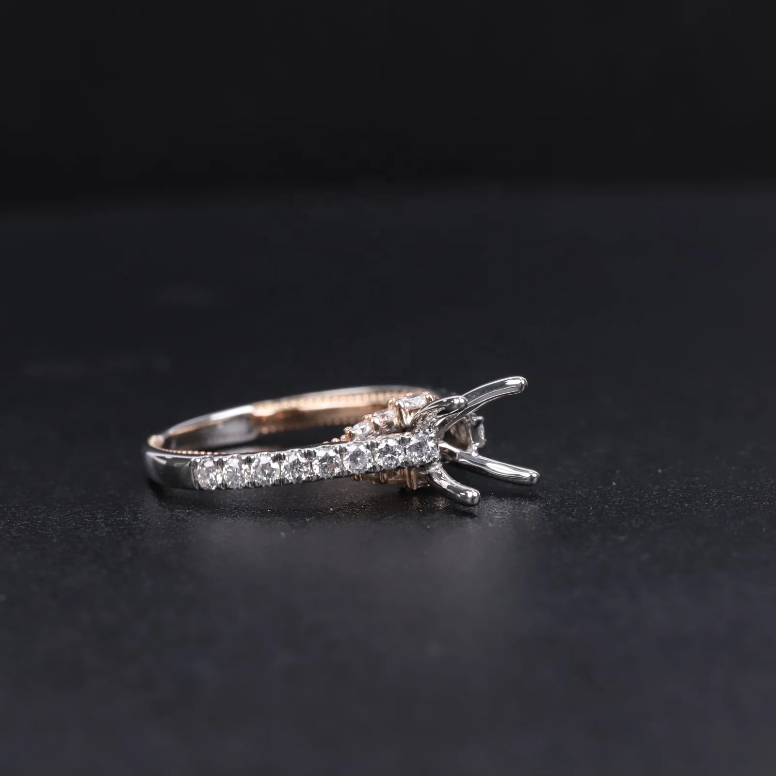 Abiding Wholesale 9K 10K 14K 18K Solid Gold Ring Blank Semi Mount With Side Stone Moissanite Diamond