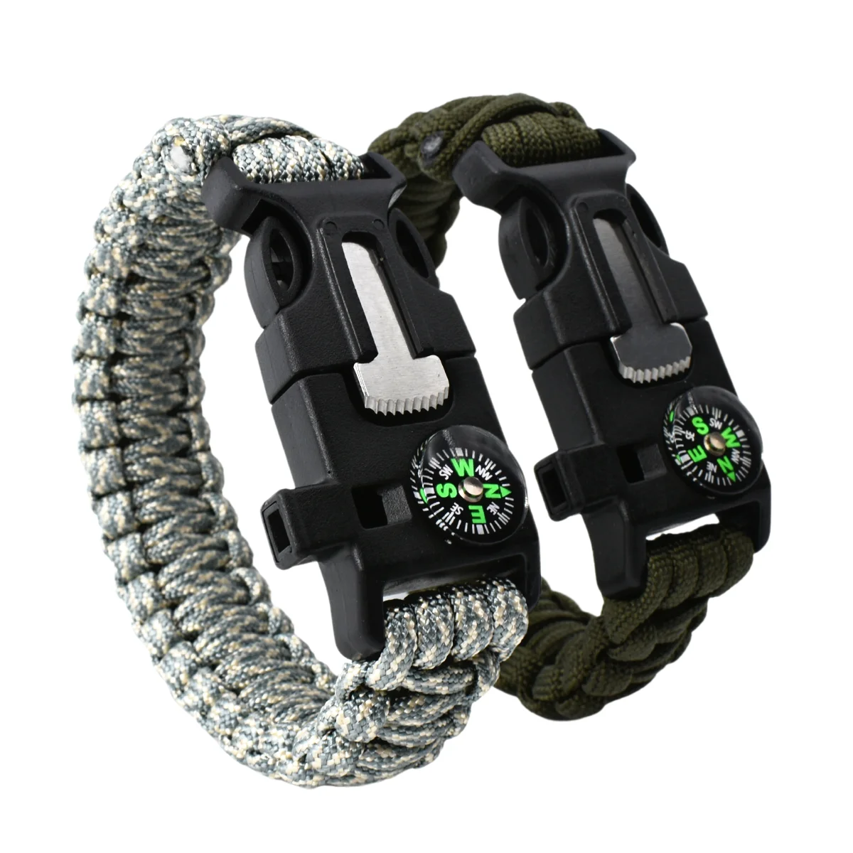 MU Tactical Camping Accessories Survival Parachute Cord Bracelets With Flint Fire Starter Whistle Compass