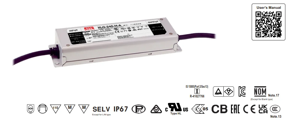 Taiwan Mean Well XLG-240-H-A Street Light 200W 240W 48V 36 Volt 52 Volt Tunable Led Driver