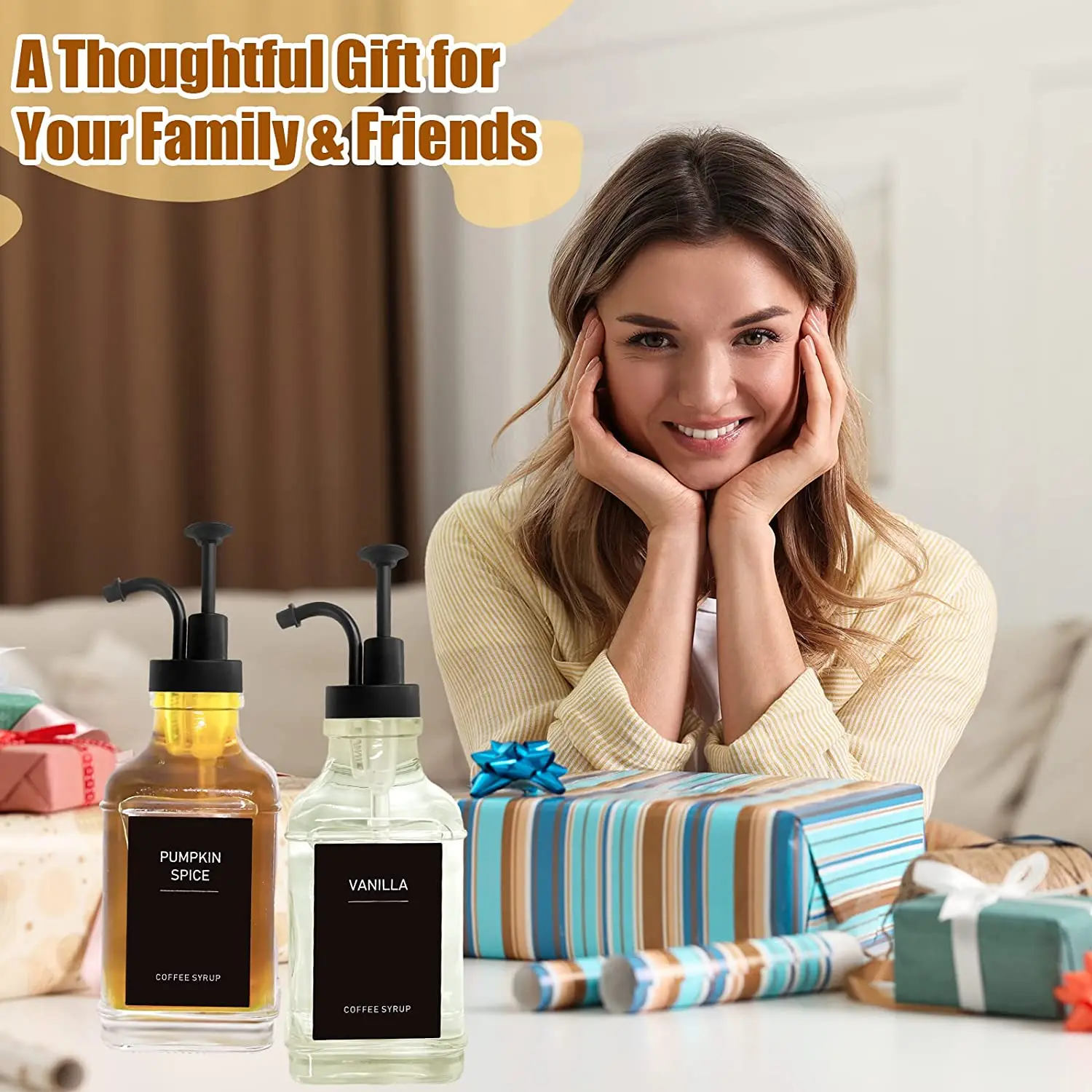 Wholesale Food Storage Coffee Syrup Dispenser Glass Bottle With Labels 2 Pack 16.9oz Square For Coffee Bar