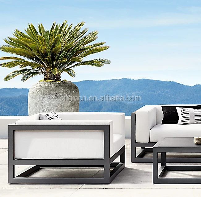 Luxury furniture crisp cushions U-shaped rustproof tubular metal outdoor aluminium sofa set