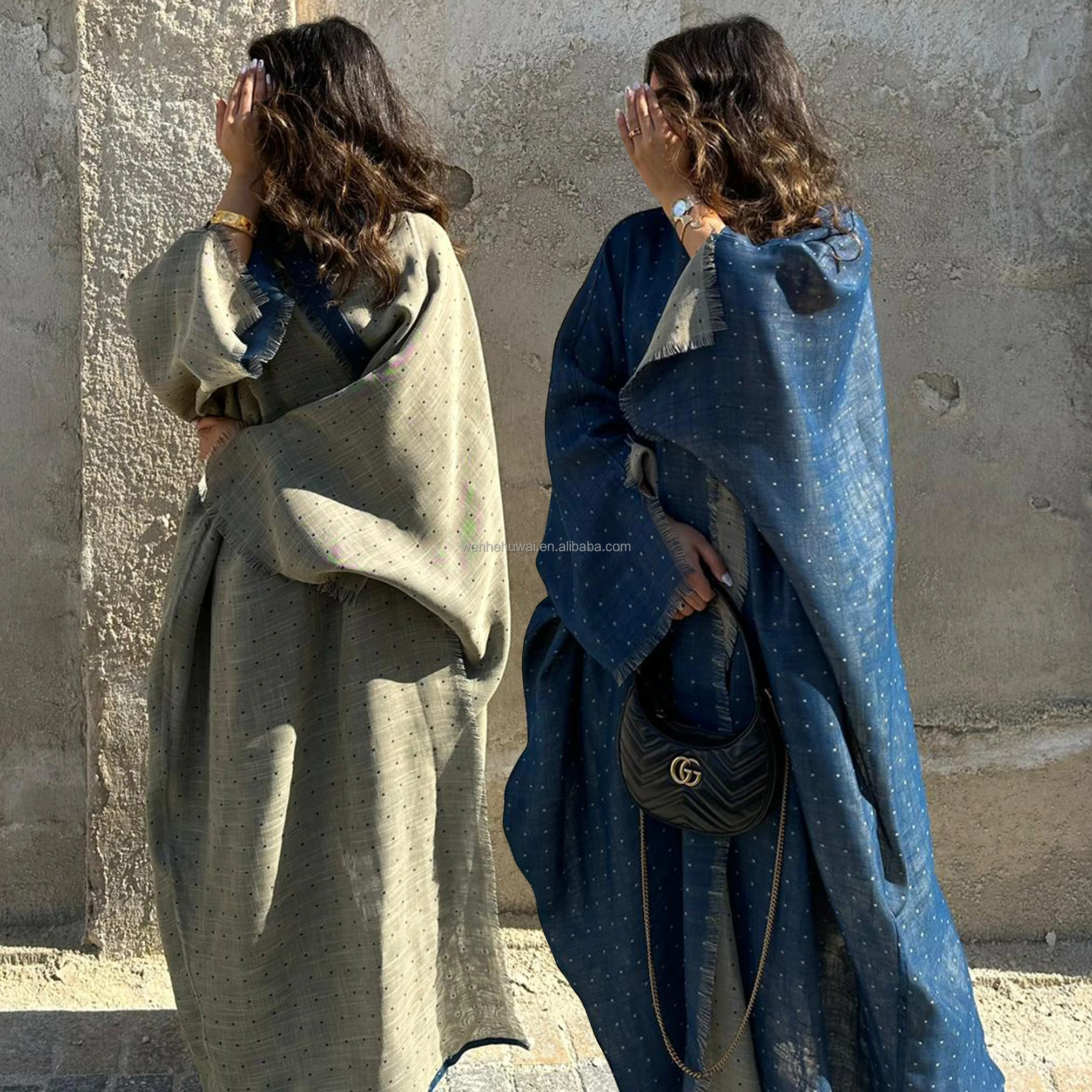 Design Your Own Abaya Imitation Linen Muslim Summer Gradient Double Side Abayas Two Toned Abayas