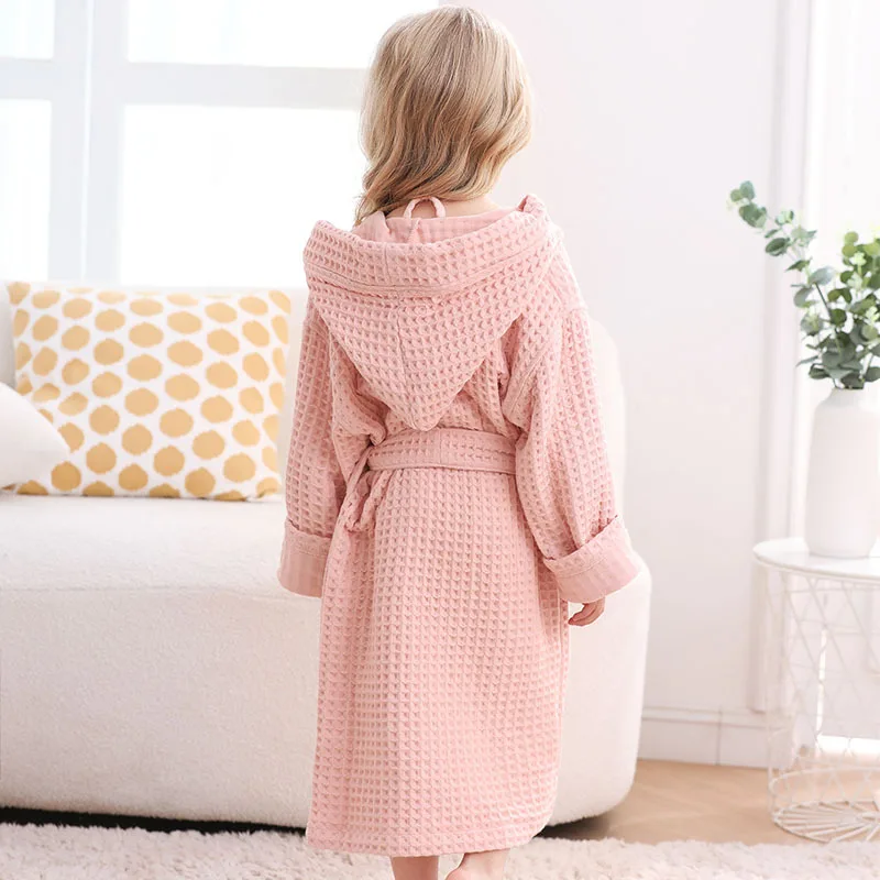 13 Manufacturer Years Super Soft Waffle Skin Friendly Kids Bathrobe Toddler Baby Bathrobe Towel Robes Hooded Bathrobes For Child