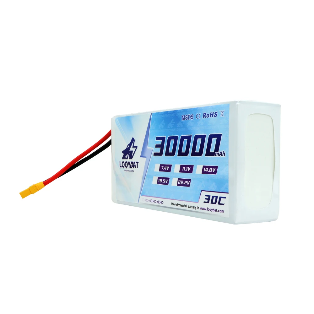 LOOYBAT Big Capacity 30000mAh 30Ah 6S 22.2V 15C 30C LCO RC LiPo Graphene Battery Packs For Drones RC Helicopters With AS150 XT90