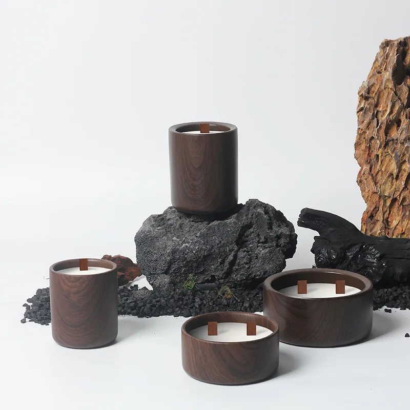 Nordic Walnut Wood Grain Simple Luxury Matte Ceramic Cement Concrete Fragrance Aroma Aromatherapy Scented Soy Wax Candle