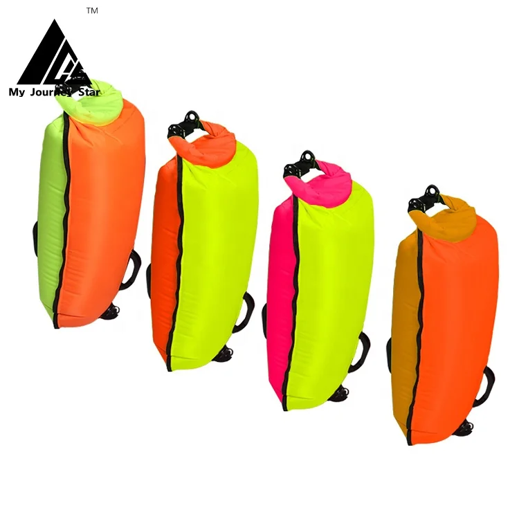 Bright yellow pink Orange RPET TPU Nylon Inflatable swimming buoy for open water man woman Tow Float Light LED Buoys