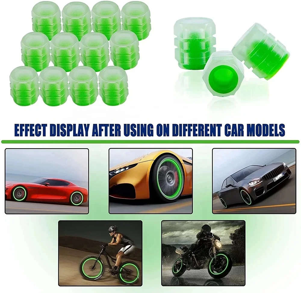 Fluorescent Car Tire Air Dust Cover Luminous Glow in The Dark Valve Stem Caps