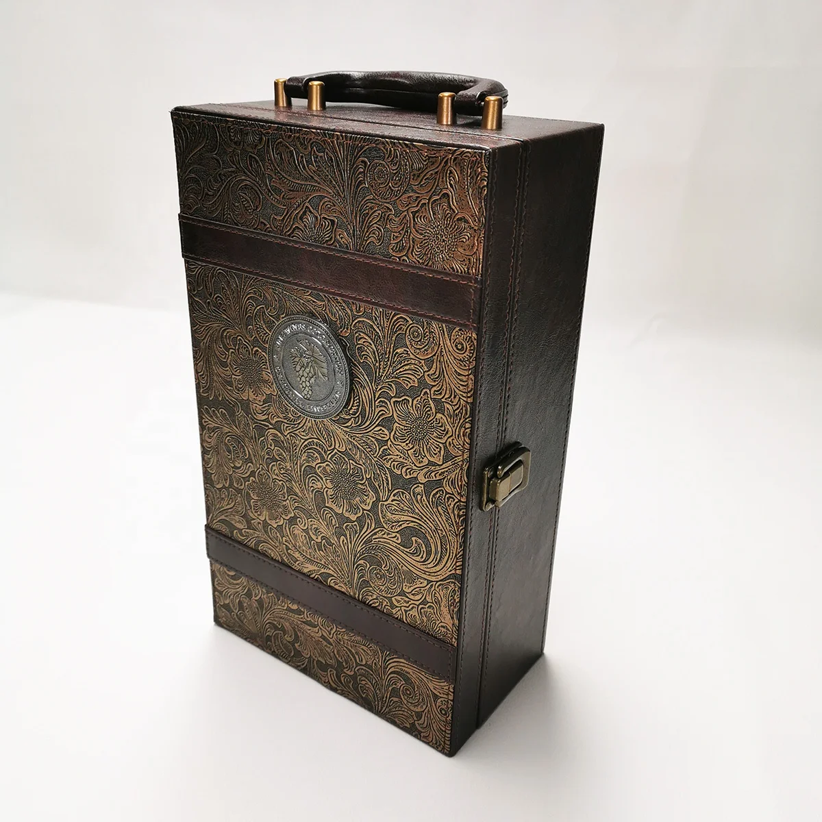 Luxury Personalized PU Leather 500ml 750ml Champagne Gift Boxes Real leather Wine Box Packaging With Handle